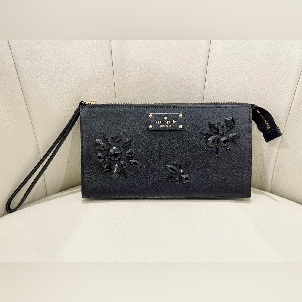 Kate Spade Ciara Grove Street Embellished Black Wristlet